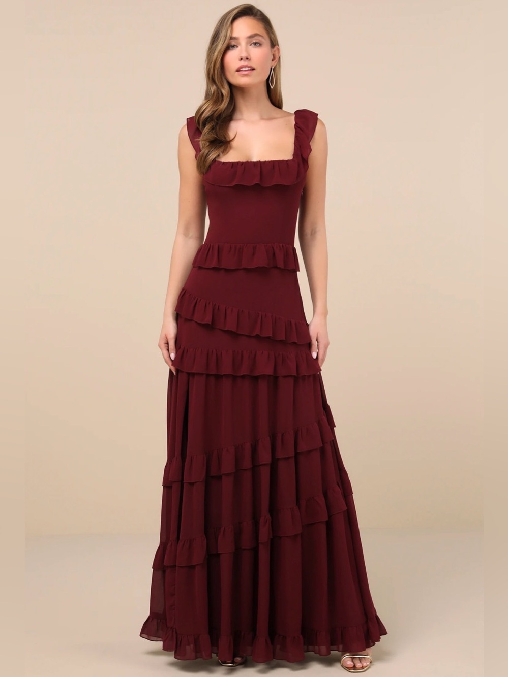 Lulus Burgundy Ruffle Tiered Dress